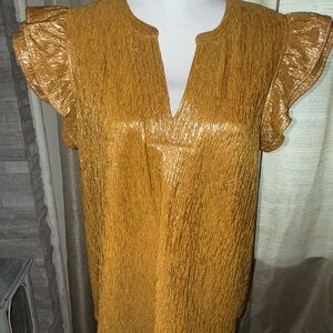 Elegant Gold Ruffle Sleeve blouse